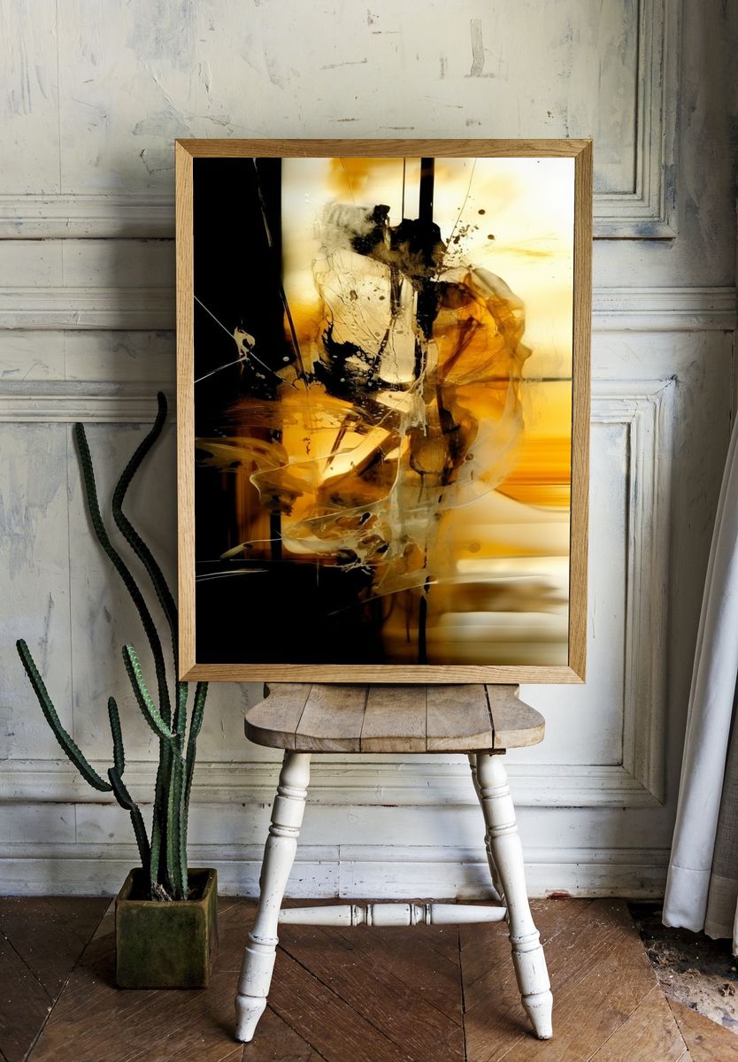 Golden Abstract Expressionist Poster. room preview