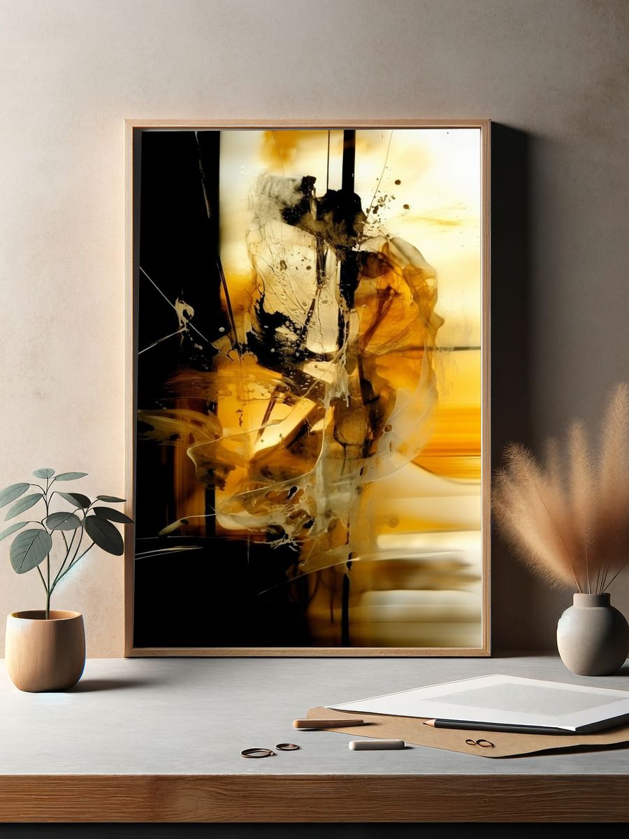 Golden Abstract Expressionist Poster. — room view 2