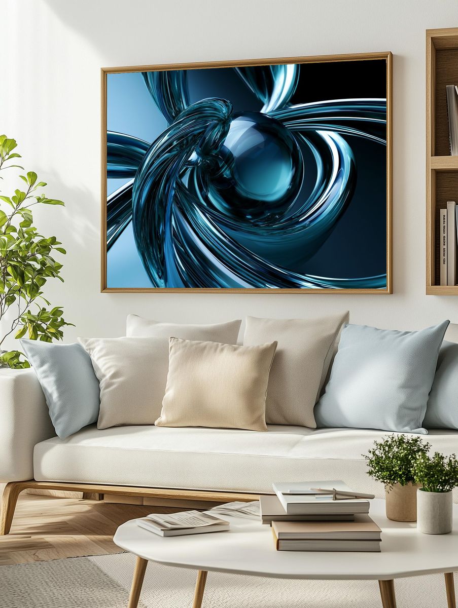 Blue Glass Orb Abstract Poster. — room view 2