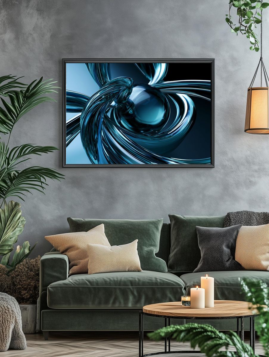 Blue Glass Orb Abstract Poster. — room view 4