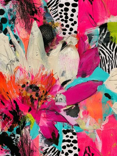 Neon Floral Collage Abstract Print. poster