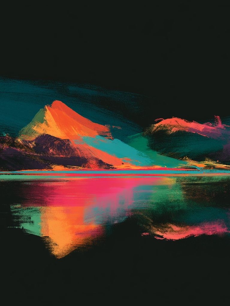 Neon Mountain Reflection Abstract Poster. poster — abstract art
