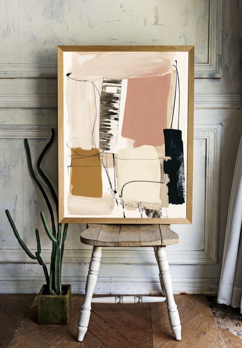 Neutral Abstract Blocks Poster. room preview