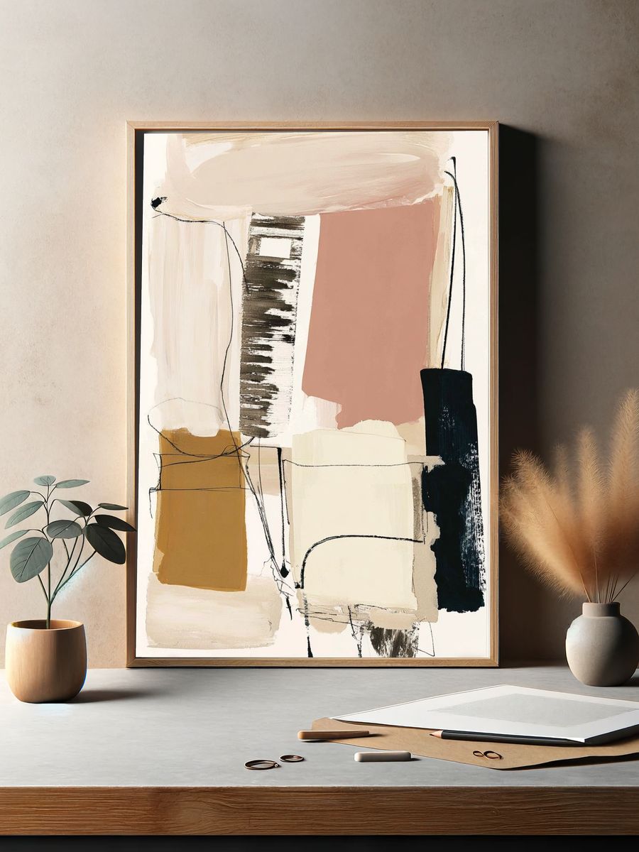 Neutral Abstract Blocks Poster. — room view 2
