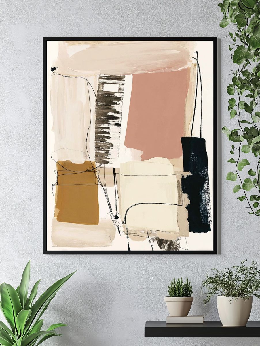 Neutral Abstract Blocks Poster. — room view 4