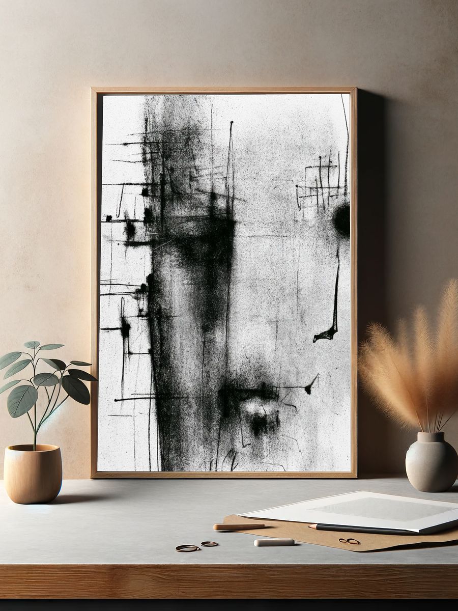 Monochrome Ink Abstract Poster. — room view 2