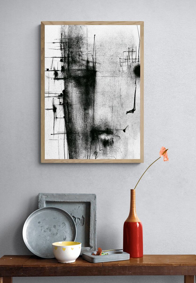Monochrome Ink Abstract Poster. — room view 3