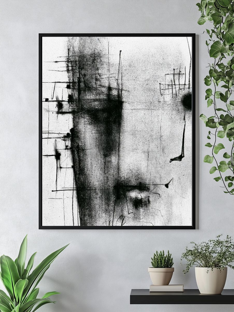 Monochrome Ink Abstract Poster. — room view 4