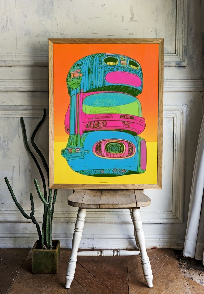 Neon Totem Abstract Poster. room preview