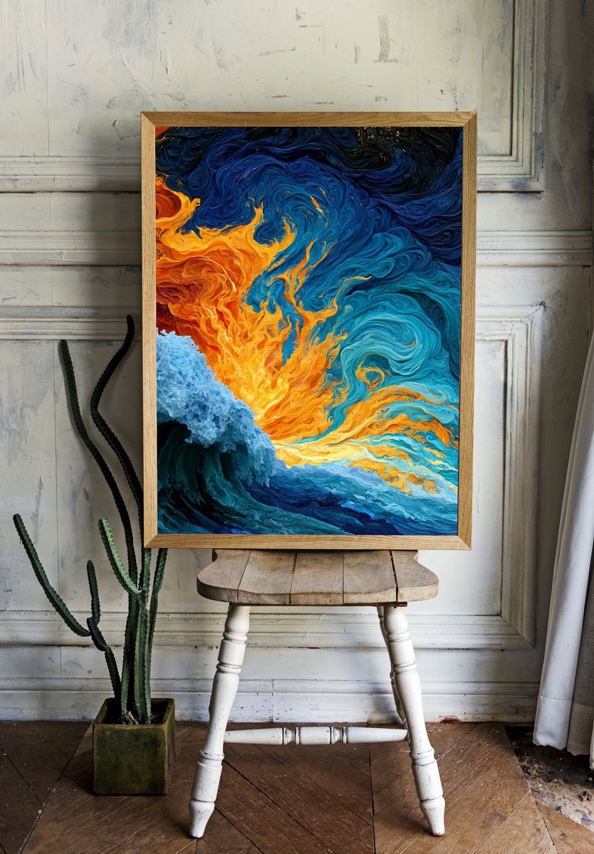 Ocean Flame Abstract Poster. room preview