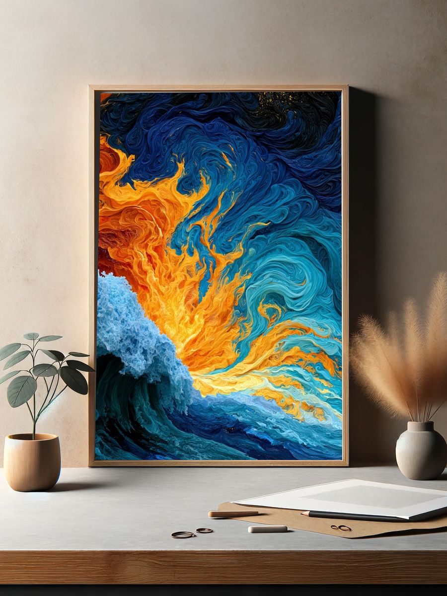 Ocean Flame Abstract Poster. — room view 2