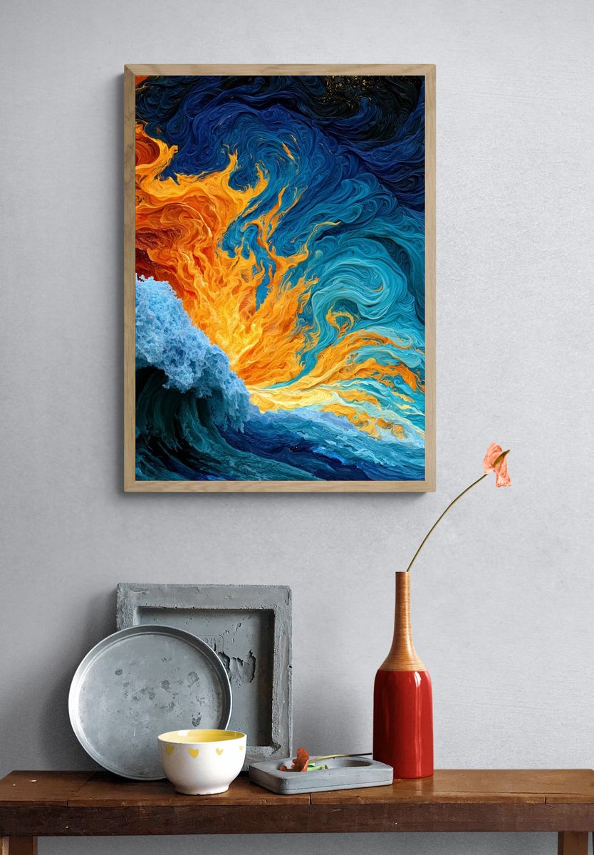 Ocean Flame Abstract Poster. — room view 3