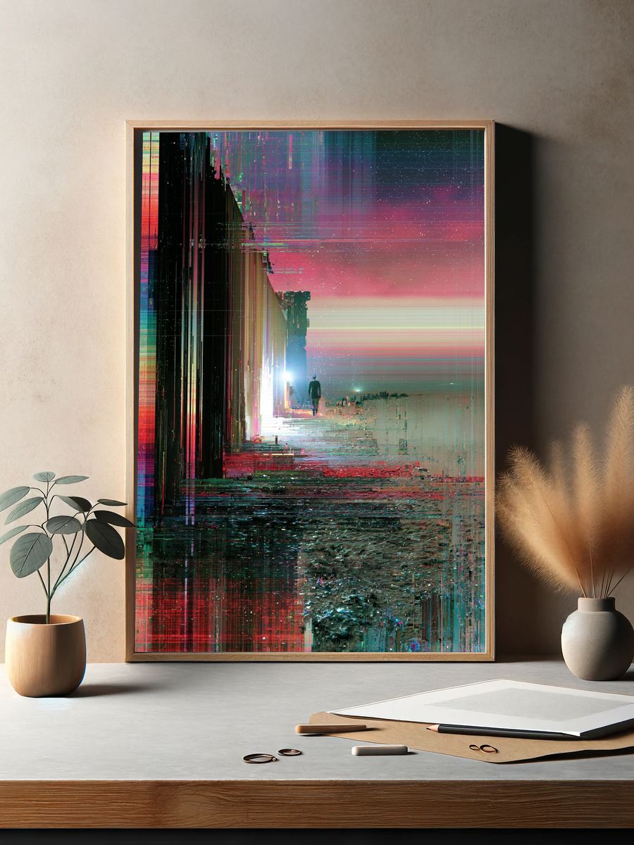 Glitch Horizon Abstract Poster. — room view 2