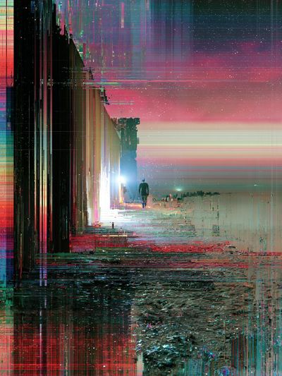 Glitch Horizon Abstract Poster.