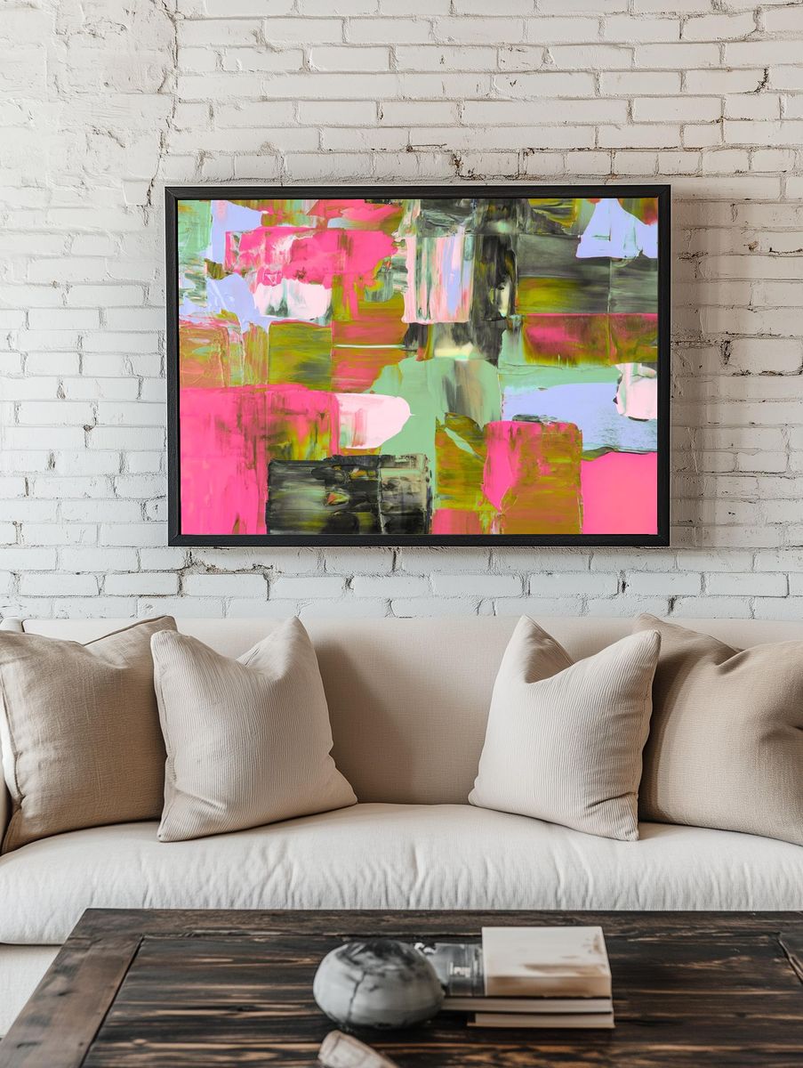 Abstract background wallpaper, green pink. — room view 1