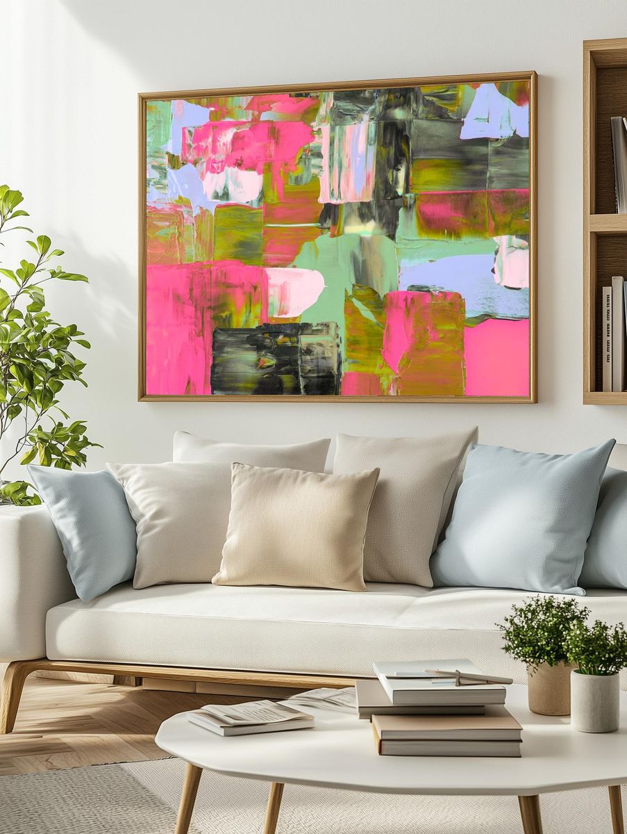Abstract background wallpaper, green pink. — room view 2