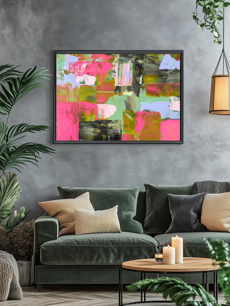 Abstract background wallpaper, green pink. — room view 4