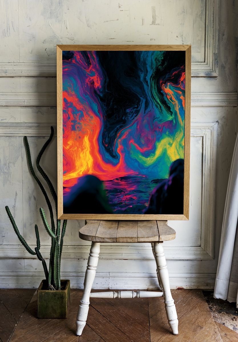 Neon Lava Swirl Abstract Poster. room preview