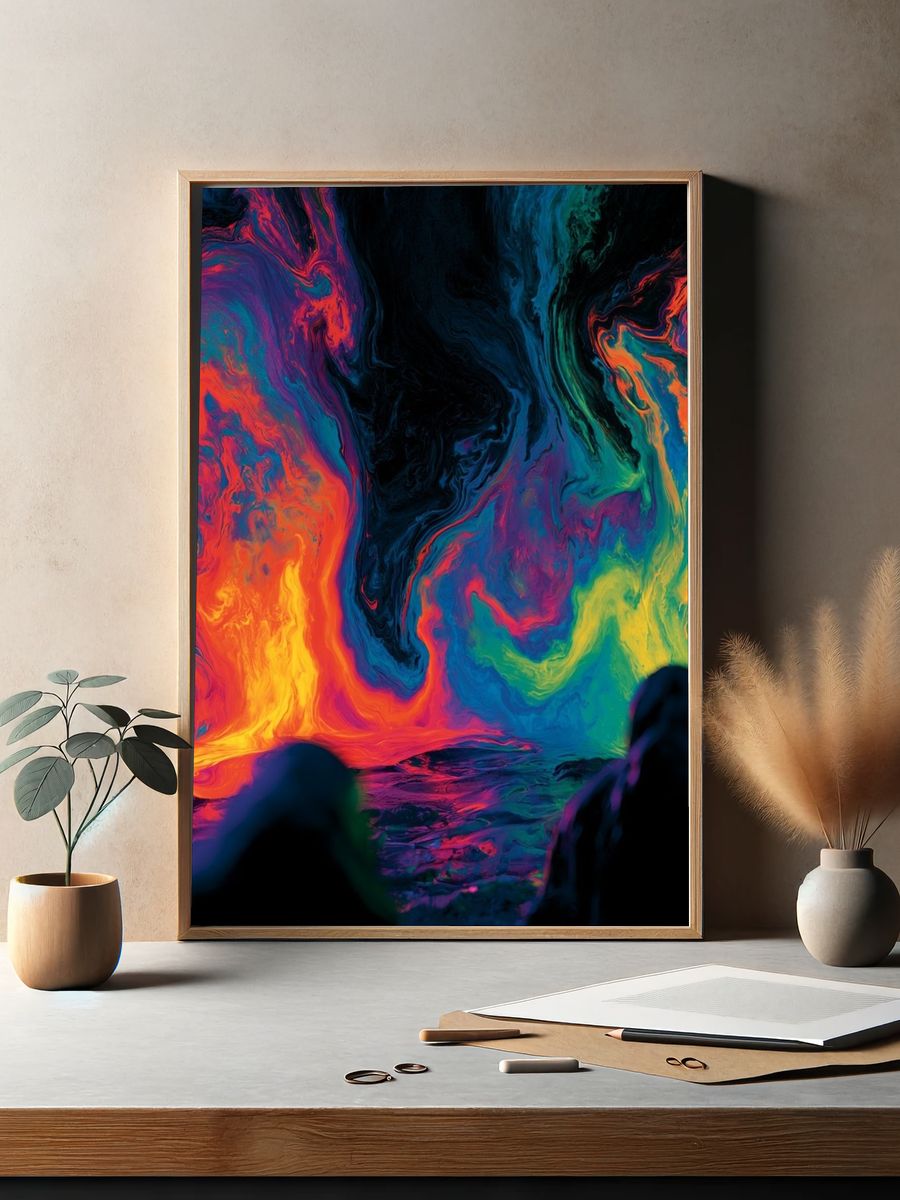 Neon Lava Swirl Abstract Poster. — room view 2