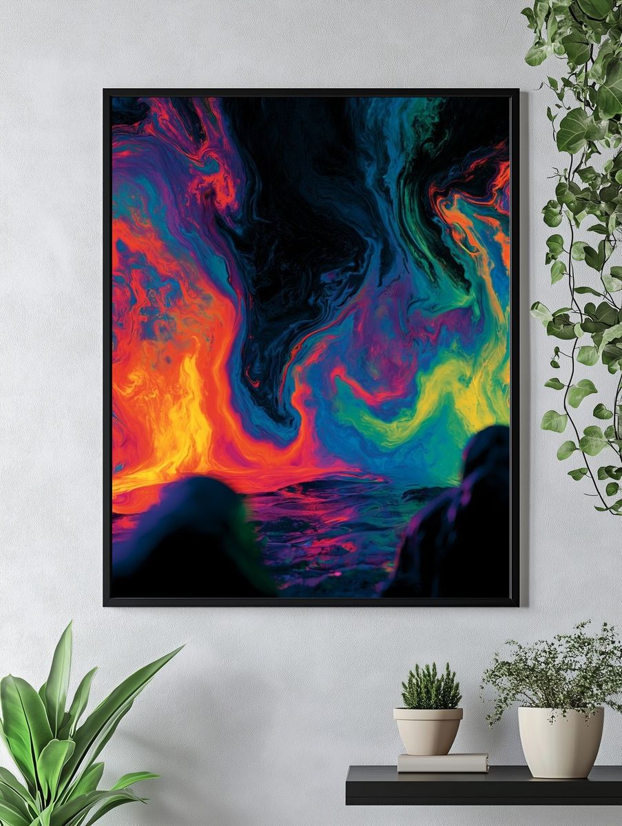 Neon Lava Swirl Abstract Poster. — room view 4