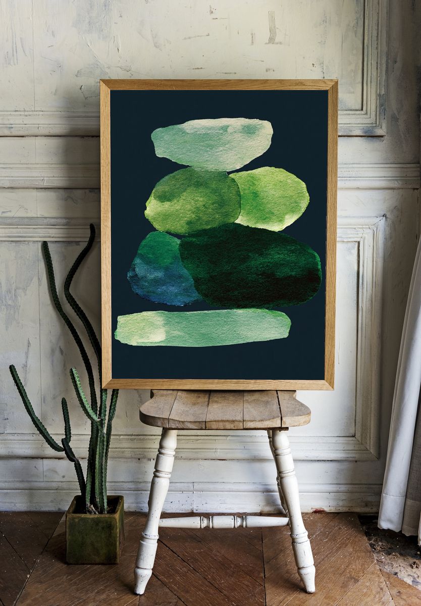 Emerald Stone Stack Abstract Poster. room preview