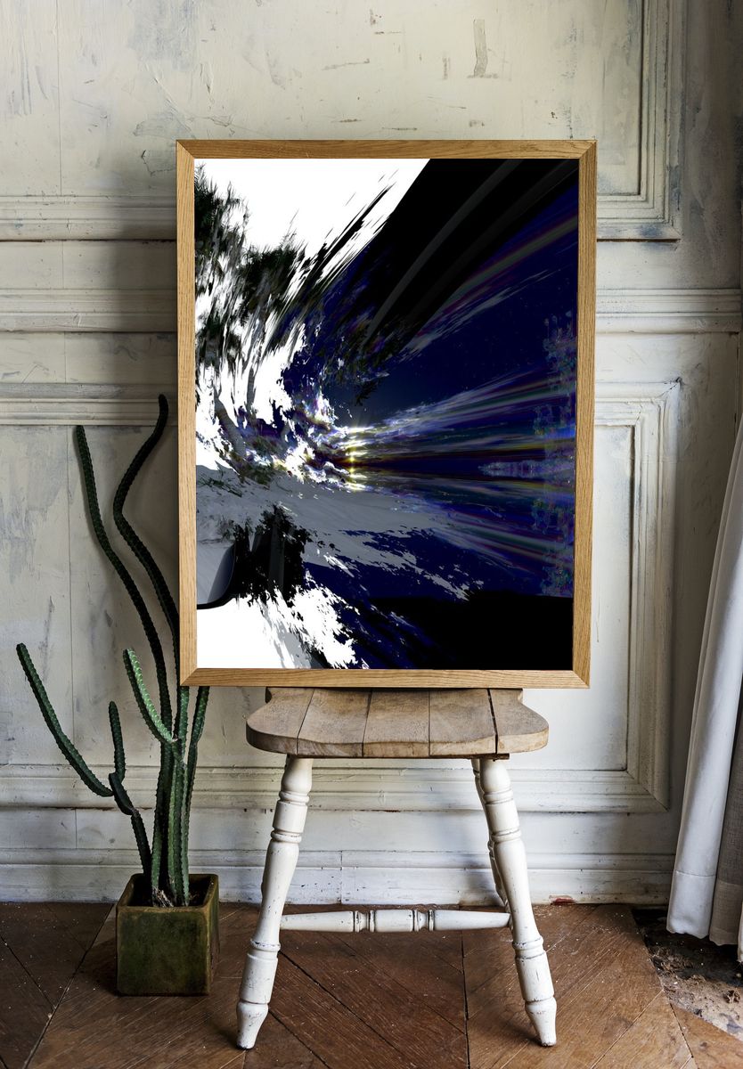 Neon Palm Glitch Abstract Poster. — room view 1