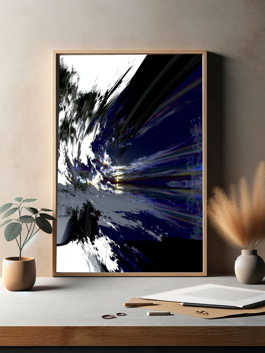 Neon Palm Glitch Abstract Poster. — room view 2