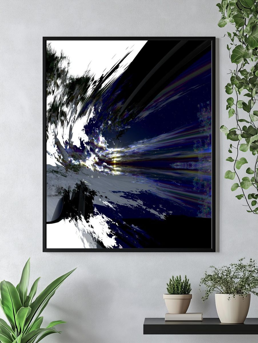 Neon Palm Glitch Abstract Poster. — room view 4