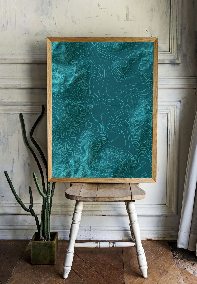 Teal Topographic Abstract Poster. room preview
