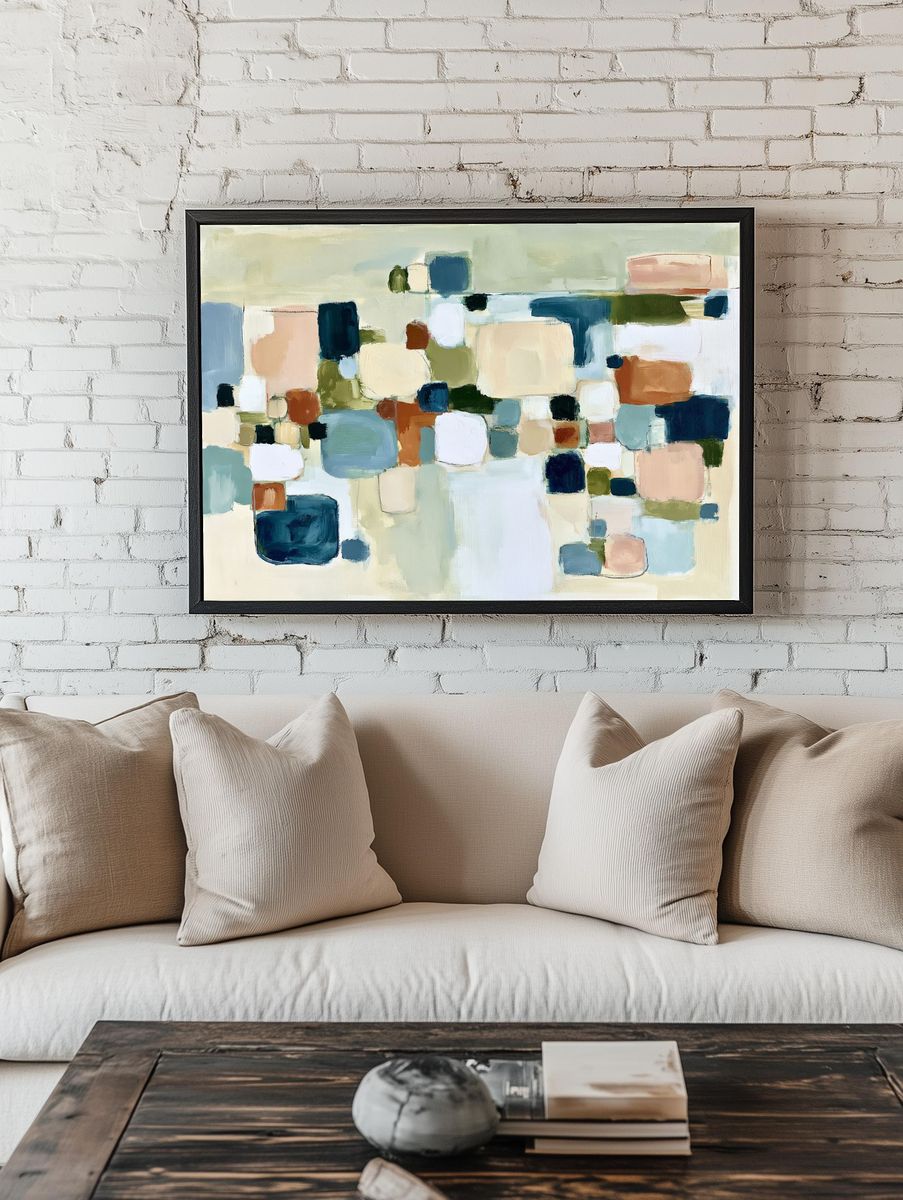 Soft Geometric Blocks Abstract Poster. room preview