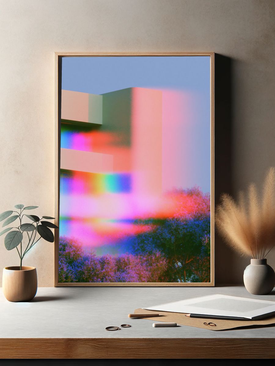 Neon Dreamscape Abstract Poster. — room view 2