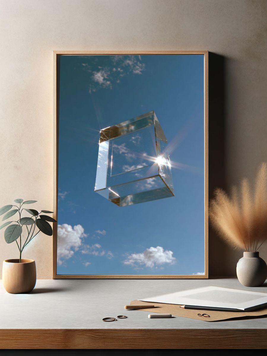 Floating Glass Cube Abstract Poster. — room view 2
