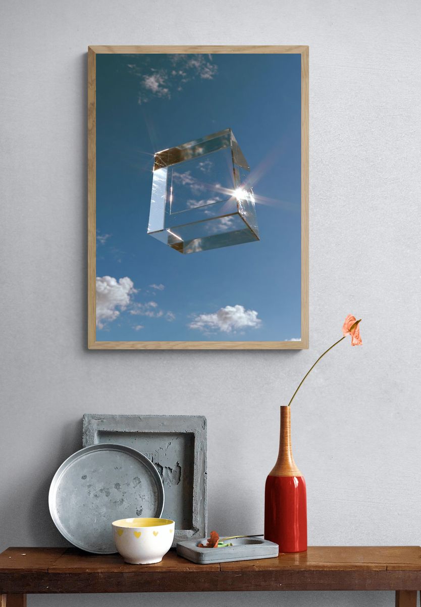 Floating Glass Cube Abstract Poster. — room view 3