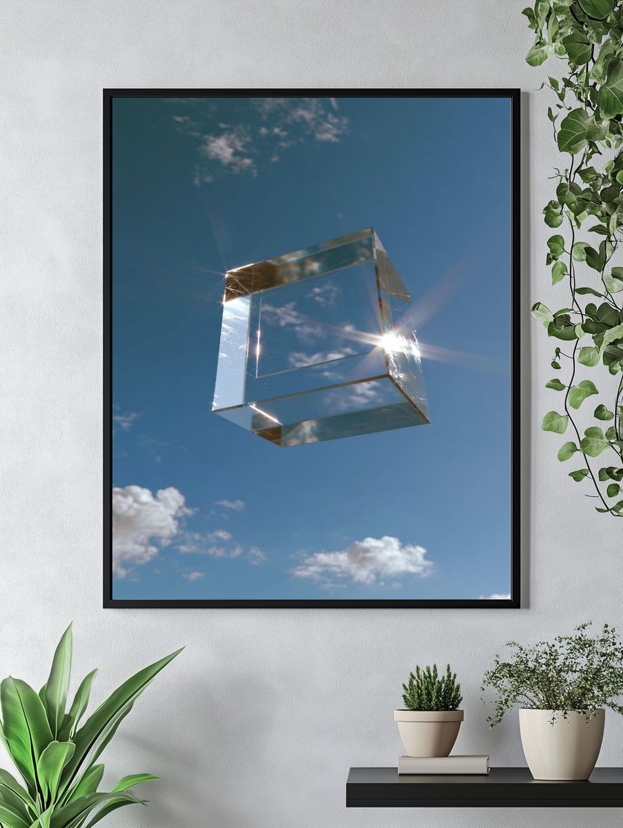 Floating Glass Cube Abstract Poster. — room view 4