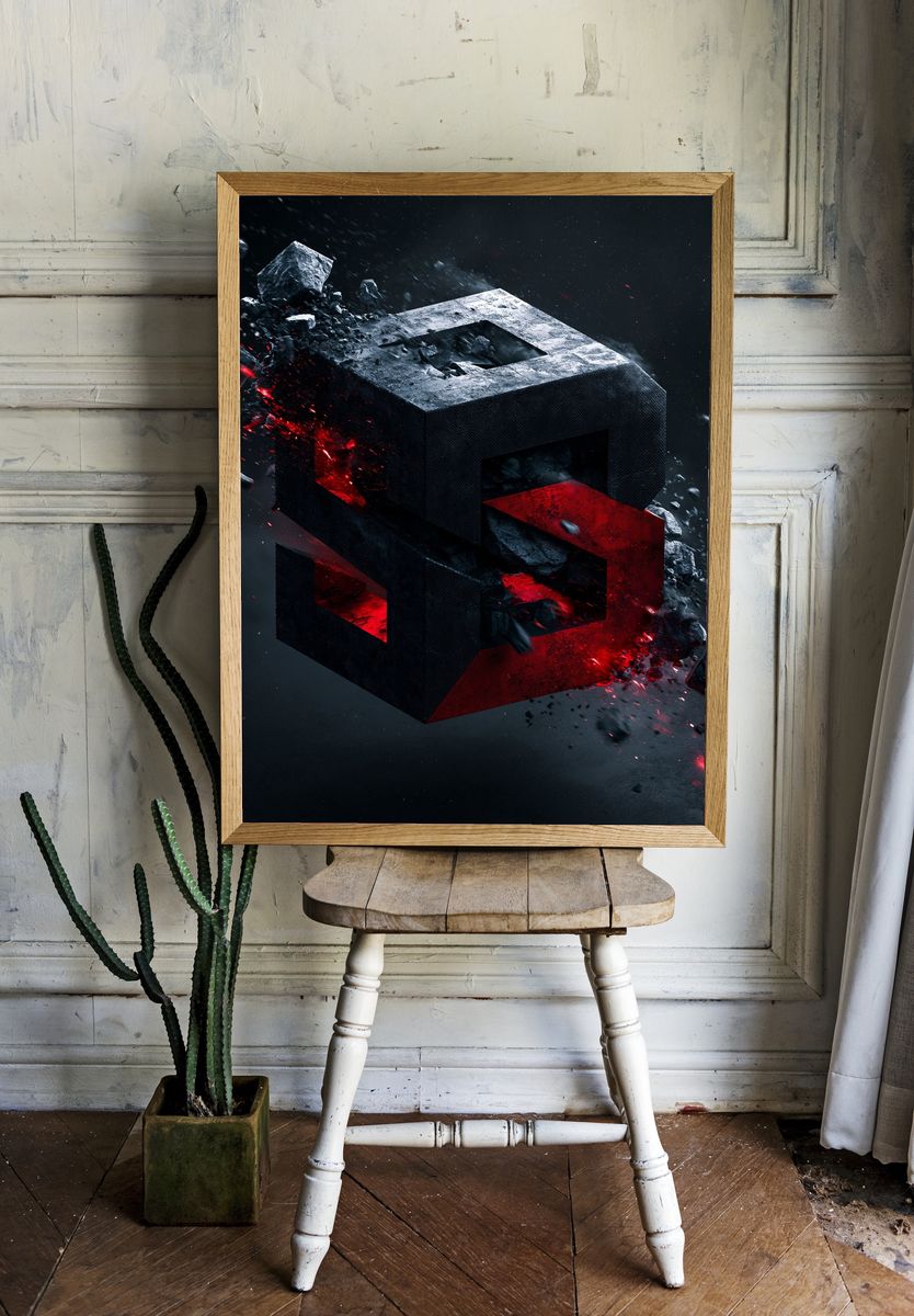 Crimson Stone Abstract Poster. room preview