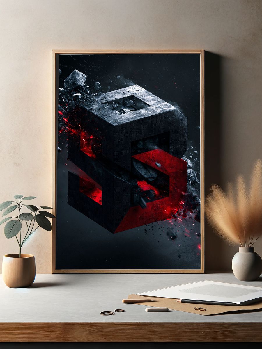 Crimson Stone Abstract Poster. — room view 2