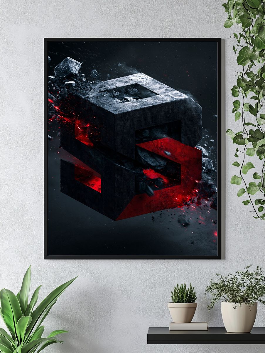 Crimson Stone Abstract Poster. — room view 4