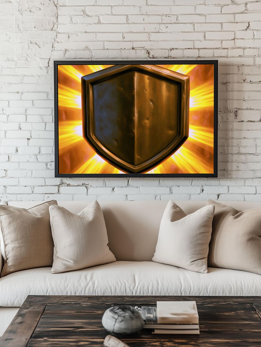 Golden Shield Emblem Abstract Poster. room preview