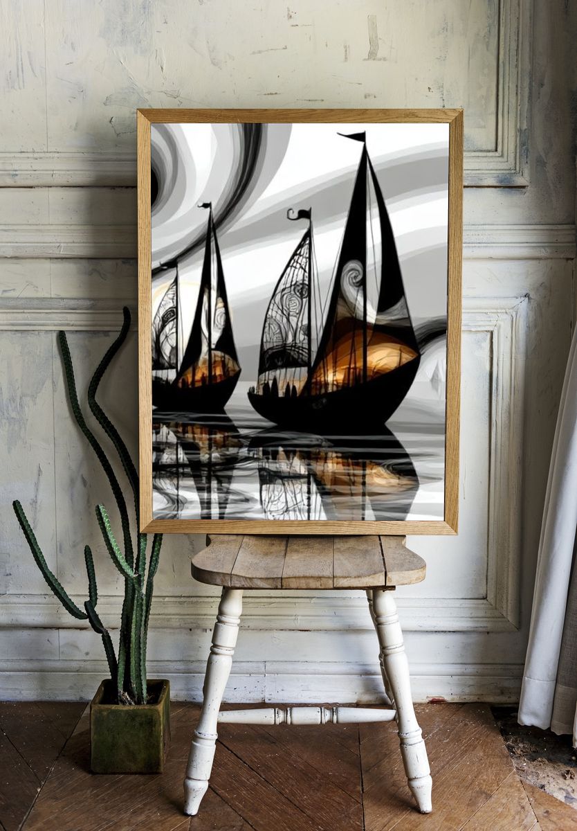 Abstract Sailboats Seascape Poster. room preview