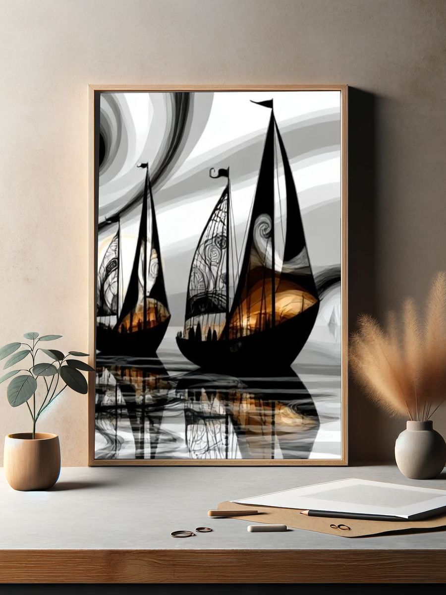 Abstract Sailboats Seascape Poster. — room view 2