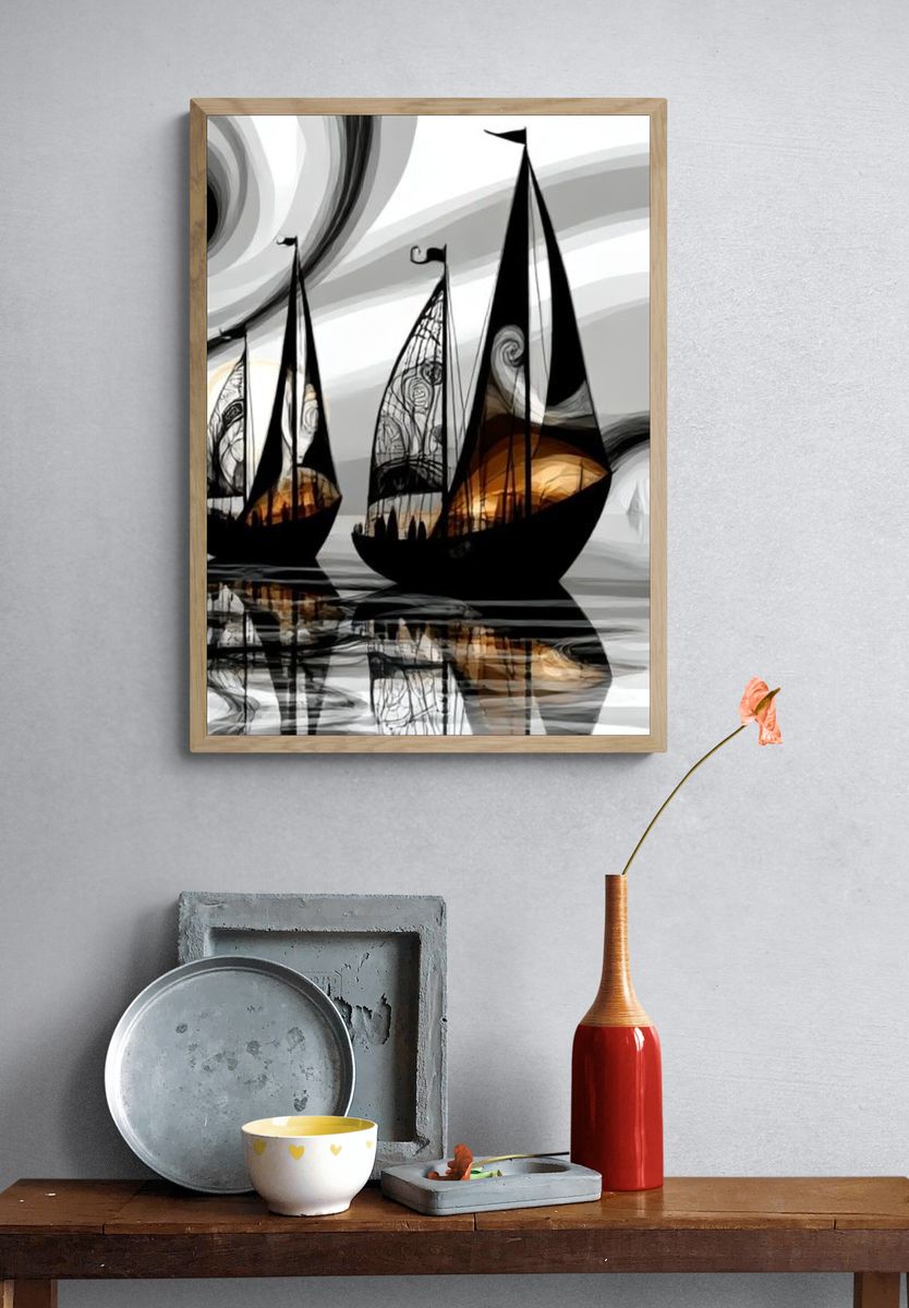 Abstract Sailboats Seascape Poster. — room view 3