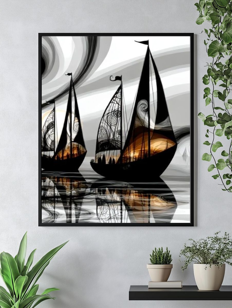 Abstract Sailboats Seascape Poster. — room view 4