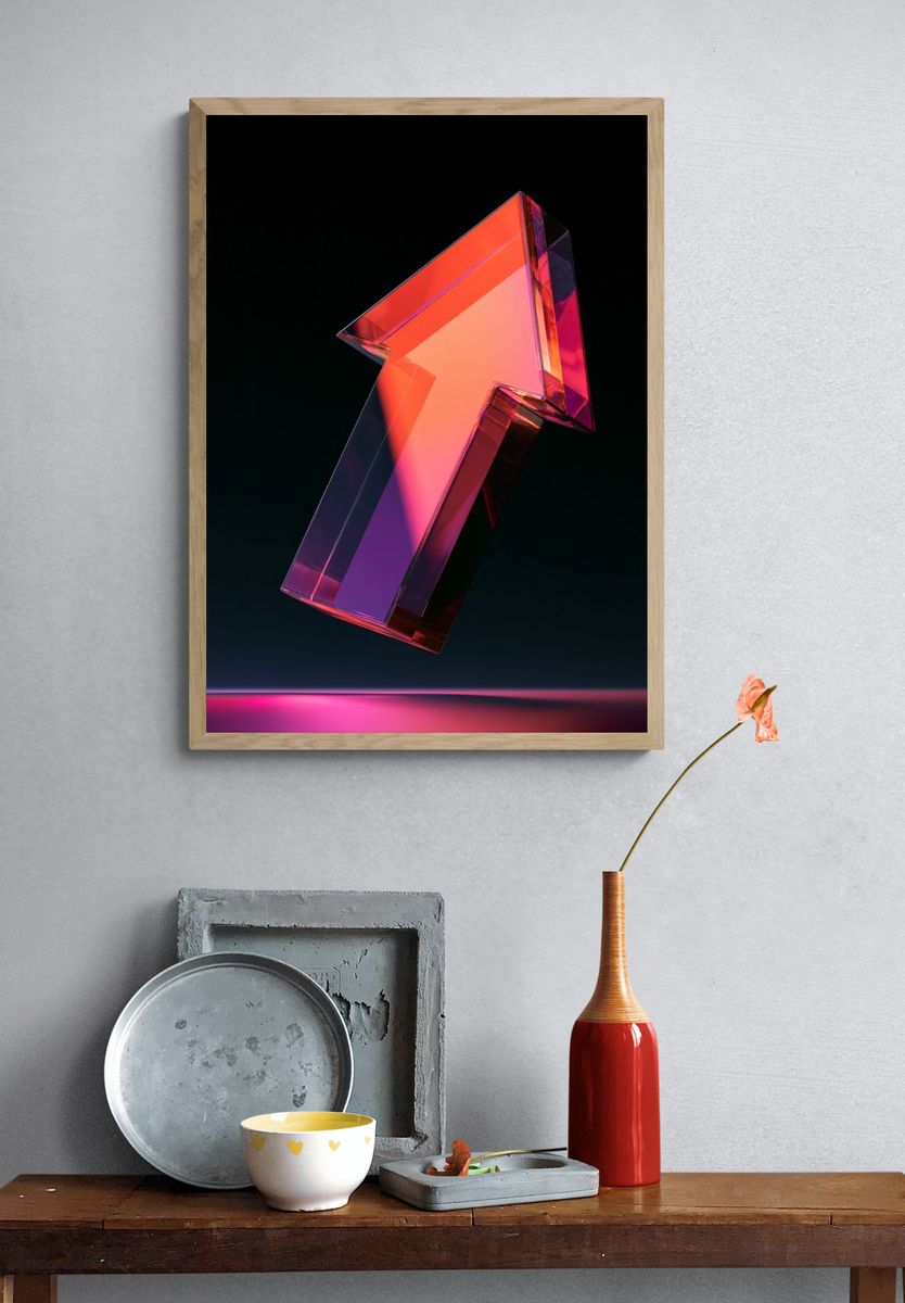Neon Glass Arrow Abstract Poster. — room view 3