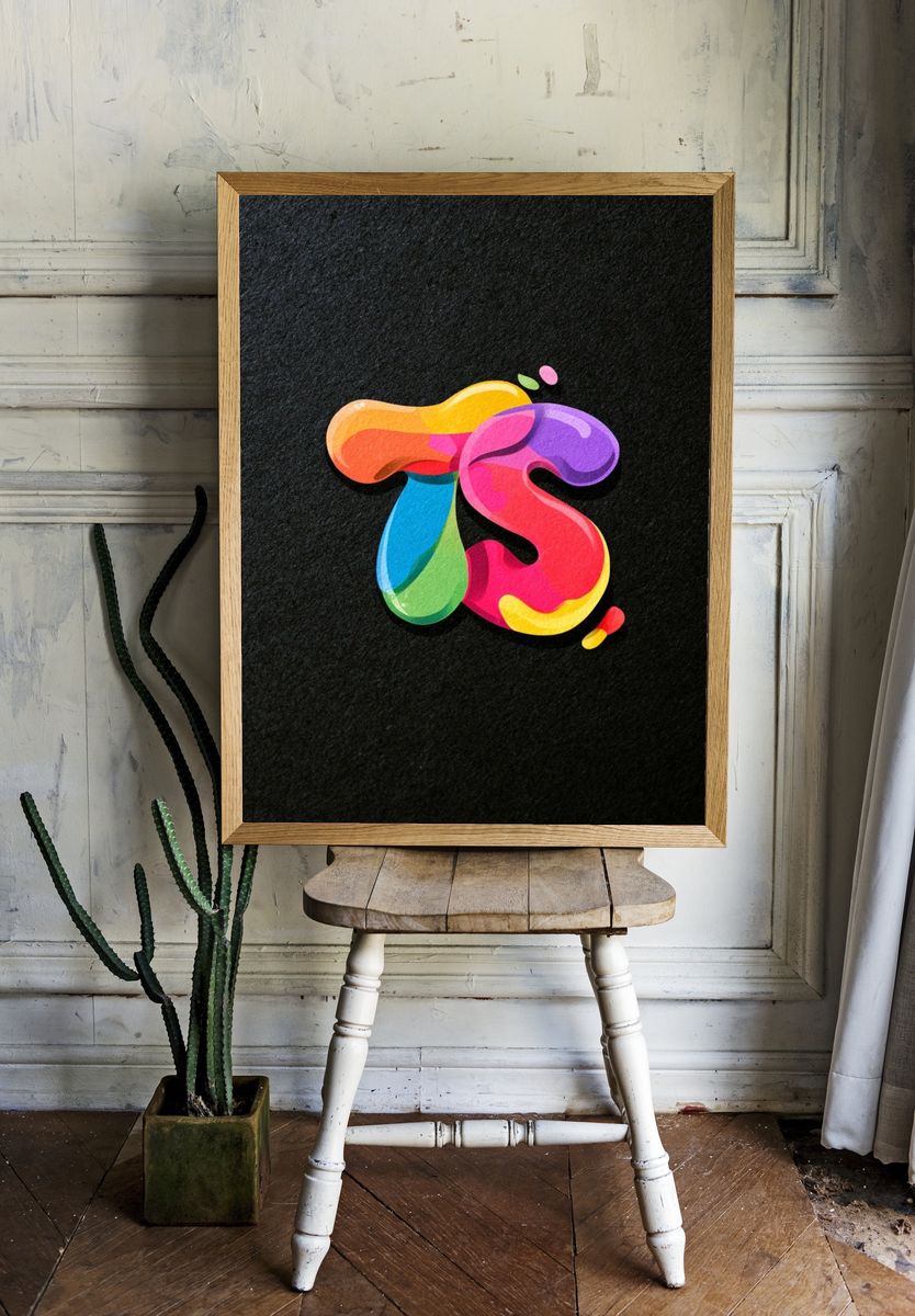 Colorful Liquid Monogram T Poster. room preview
