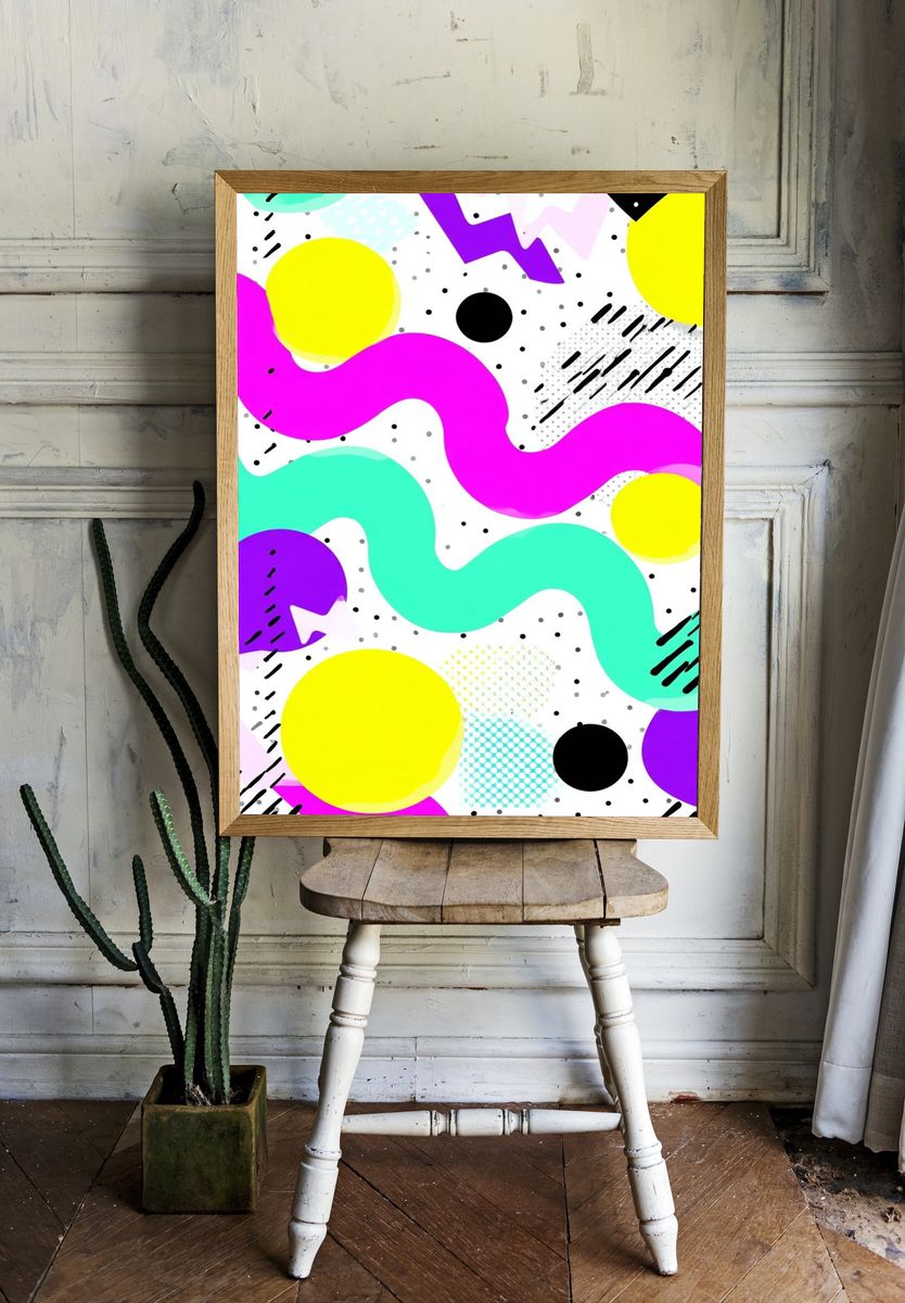 Neon Memphis Abstract Poster. room preview