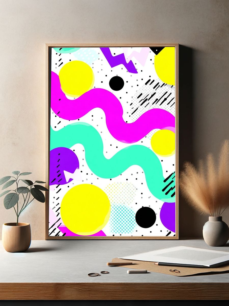Neon Memphis Abstract Poster. — room view 2