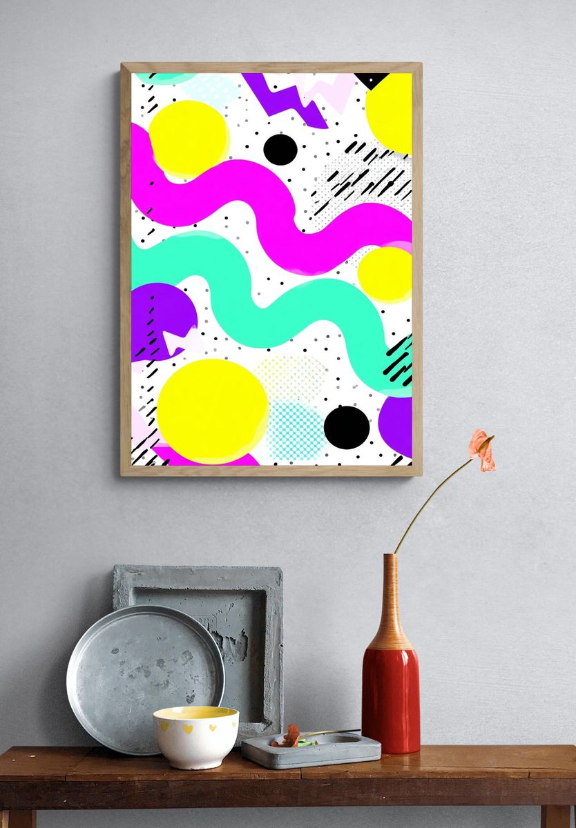 Neon Memphis Abstract Poster. — room view 3