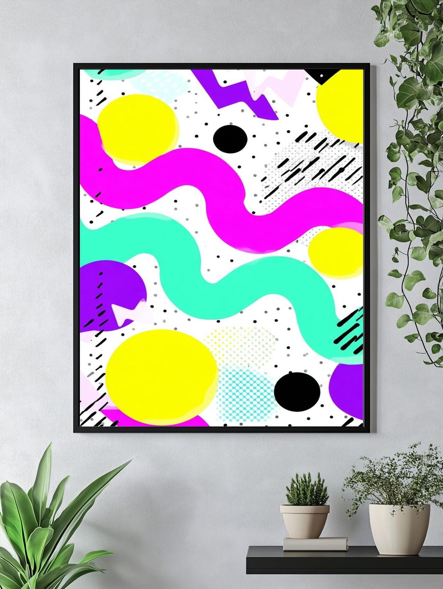 Neon Memphis Abstract Poster. — room view 4