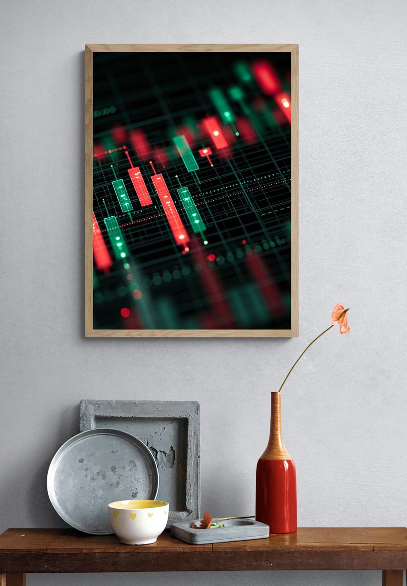 Neon Candlestick Chart Poster. — room view 3
