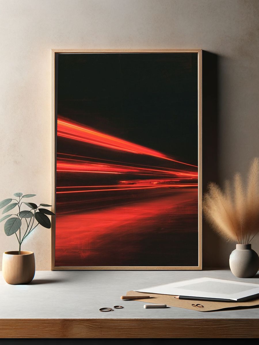 Red Light Streaks Abstract Poster. — room view 2